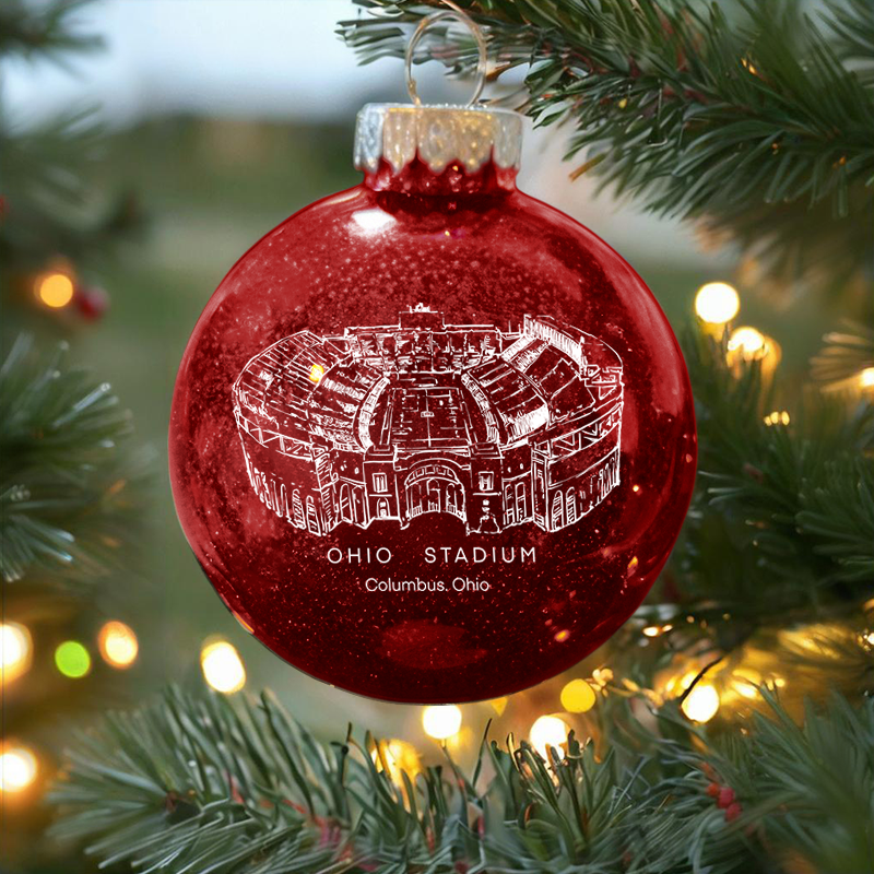 Personalized Ohio Stadium - Ohio State Buckeyes football Christmas Glitter Ornament Ball, Xmas Football Stadium Ball