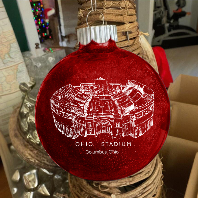 Personalized Ohio Stadium - Ohio State Buckeyes football Christmas Glitter Ornament Ball, Xmas Football Stadium Ball