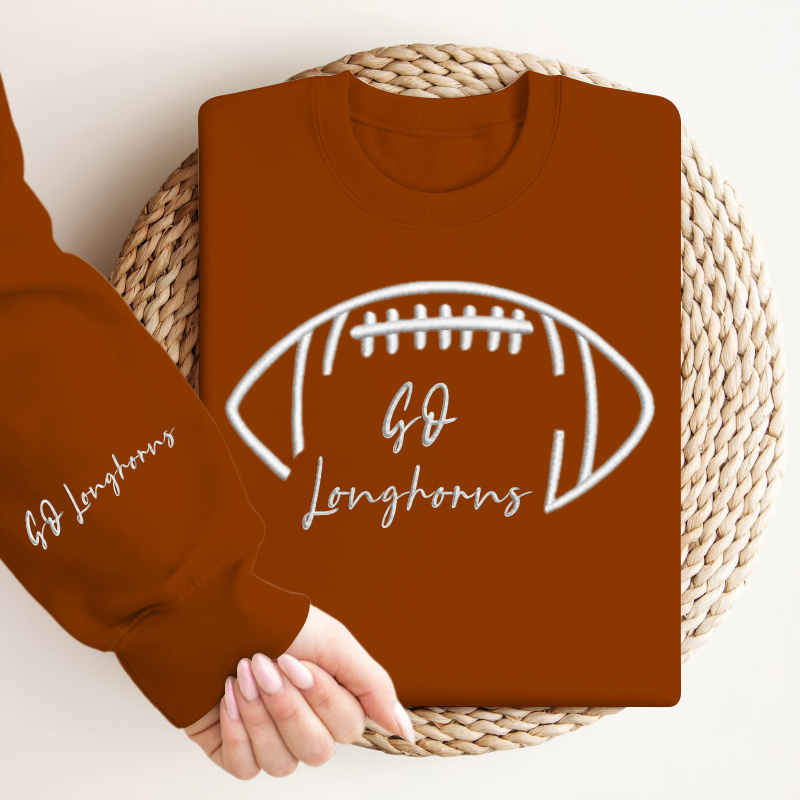 Embroidered GO Longhorns Game Day Shirt, Tis The Season Shirt, Embroidered Fall Shirt, Touchdown Football Shirt Sweatshirt