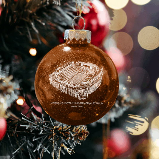 Personalized Darrell K Royal–Texas Memorial Stadium - Texas Longhorns football Christmas Glitter Ornament Ball, Xmas Football Stadium Ball