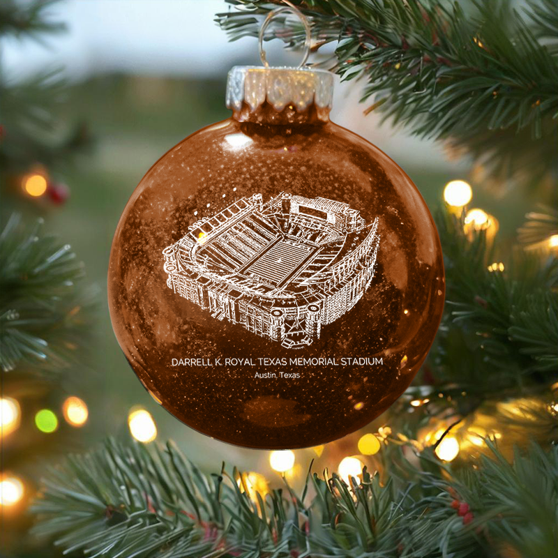 Personalized Darrell K Royal–Texas Memorial Stadium - Texas Longhorns football Christmas Glitter Ornament Ball, Xmas Football Stadium Ball