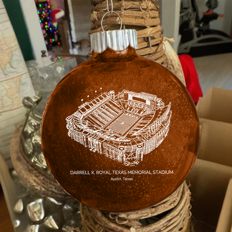 Personalized Darrell K Royal–Texas Memorial Stadium - Texas Longhorns football Christmas Glitter Ornament Ball, Xmas Football Stadium Ball