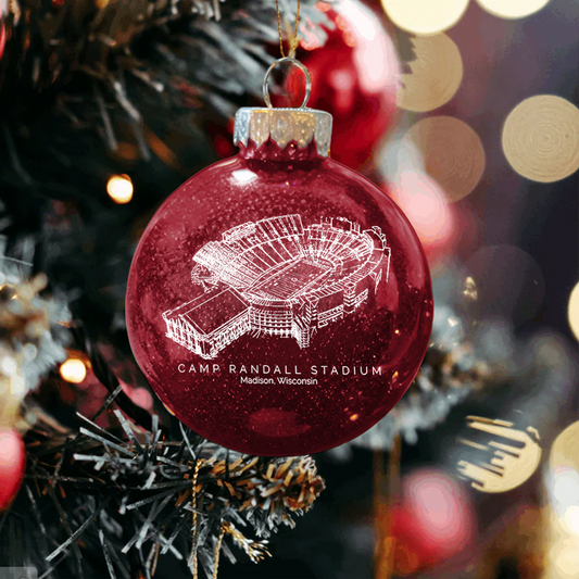 Personalized Camp Randall Stadium - Wisconsin Badgers football Christmas Glitter Ornament Ball, Xmas Football Stadium Ball