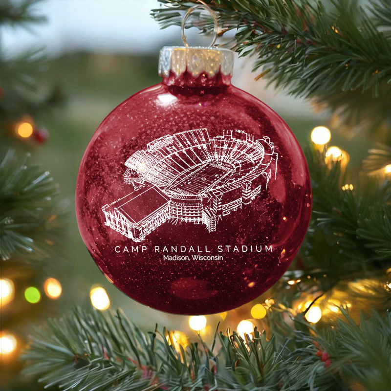 Personalized Camp Randall Stadium - Wisconsin Badgers football Christmas Glitter Ornament Ball, Xmas Football Stadium Ball