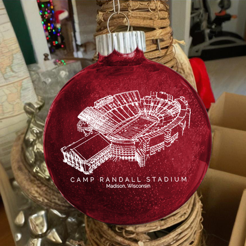 Personalized Camp Randall Stadium - Wisconsin Badgers football Christmas Glitter Ornament Ball, Xmas Football Stadium Ball