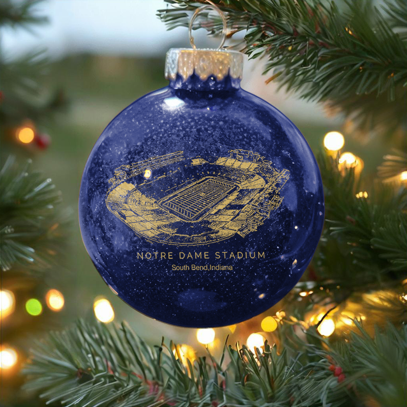 Personalized Notre Dame Stadium - Notre Dame Fighting Irish football Christmas Glitter Ornament Ball, Xmas Football Stadium Ball