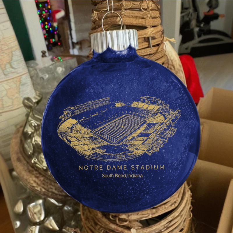 Personalized Notre Dame Stadium - Notre Dame Fighting Irish football Christmas Glitter Ornament Ball, Xmas Football Stadium Ball