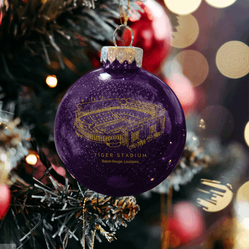 Personalized Tiger Stadium (LSU) - LSU Tigers football Christmas Glitter Ornament Ball, Xmas Football Stadium Ball