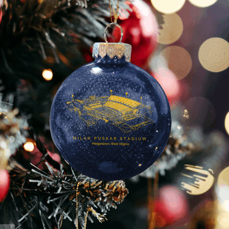 Personalized Milan Puskar Stadium - West Virginia Mountaineers football Christmas Glitter Ornament Ball, Xmas Football Stadium Ball