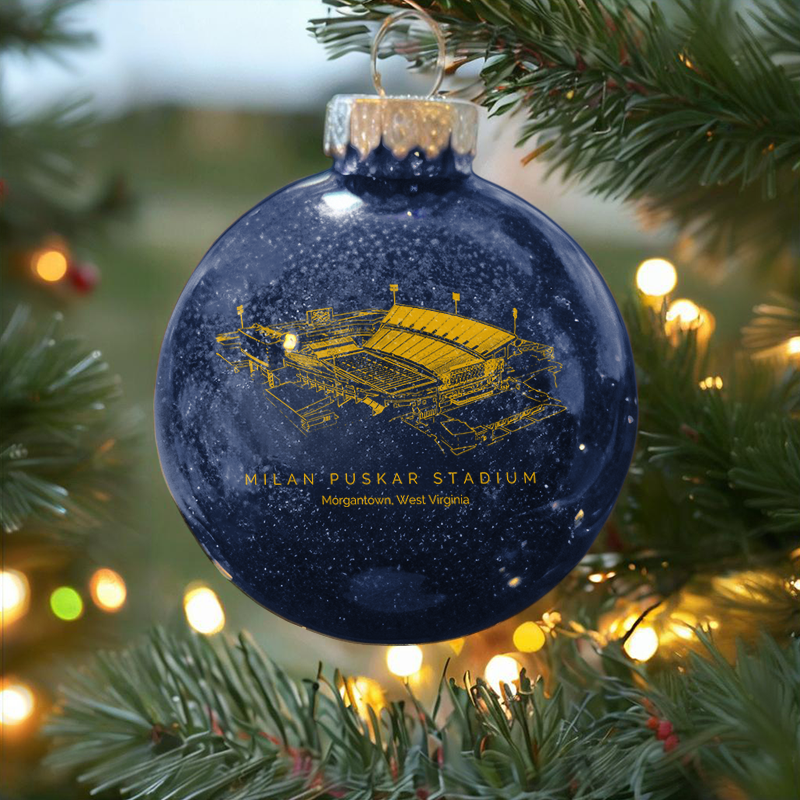 Personalized Milan Puskar Stadium - West Virginia Mountaineers football Christmas Glitter Ornament Ball, Xmas Football Stadium Ball