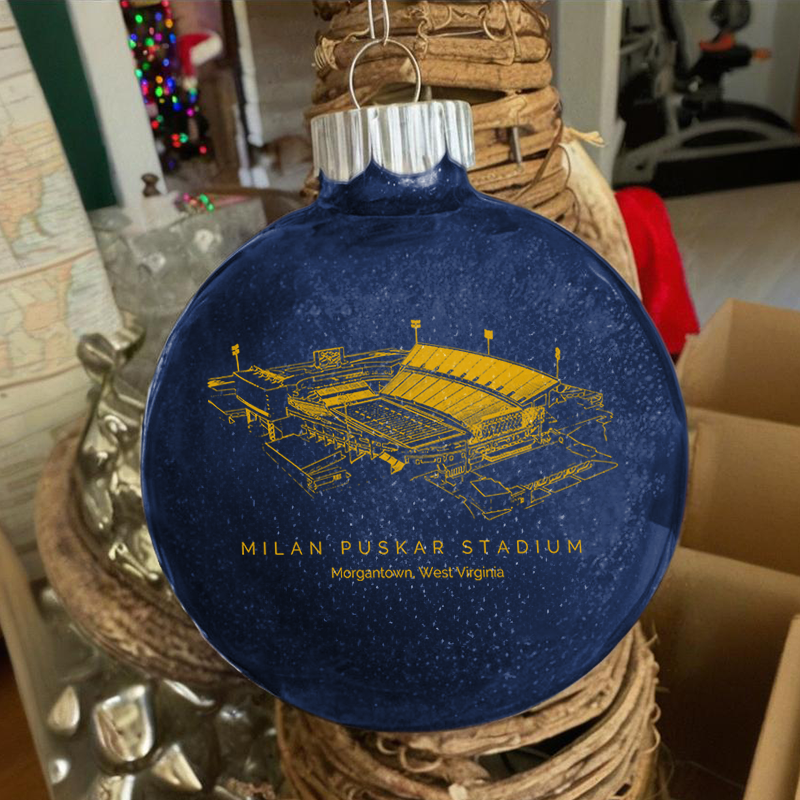 Personalized Milan Puskar Stadium - West Virginia Mountaineers football Christmas Glitter Ornament Ball, Xmas Football Stadium Ball