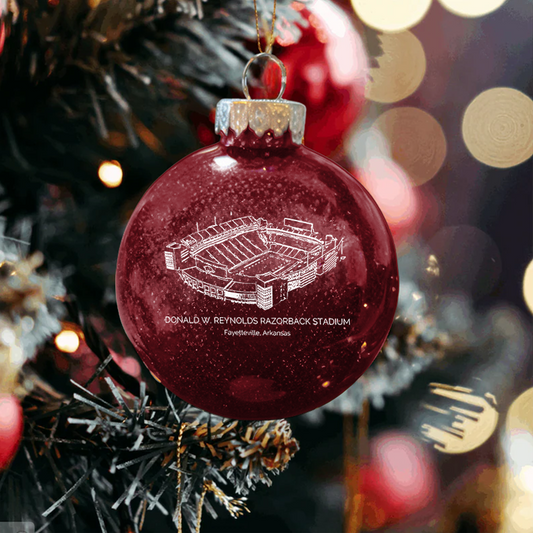 Personalized Donald W. Reynolds Razorback Stadium - Arkansas Razorbacks football Christmas Glitter Ornament Ball, Xmas Football Stadium Ball