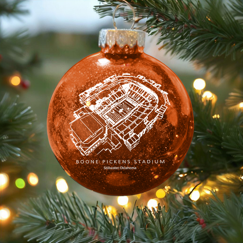 Personalized Boone Pickens Stadium - Oklahoma State Cowboys football Christmas Glitter Ornament Ball, Xmas Football Stadium Ball