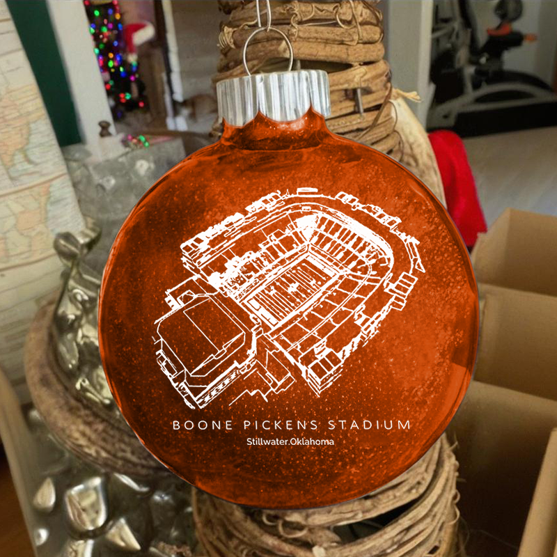 Personalized Boone Pickens Stadium - Oklahoma State Cowboys football Christmas Glitter Ornament Ball, Xmas Football Stadium Ball