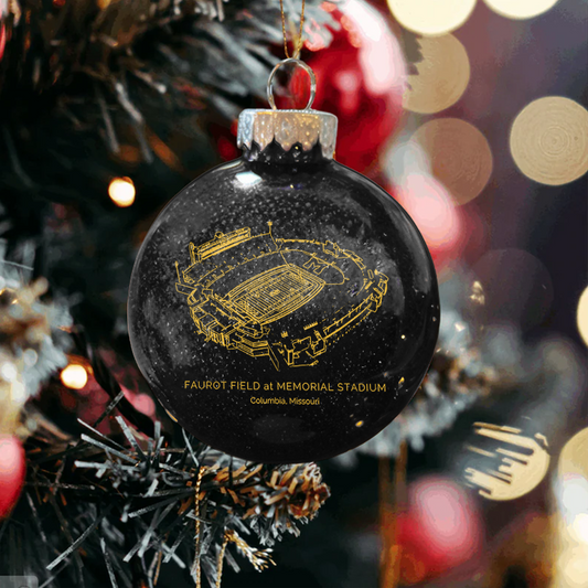 Personalized Faurot Field at Memorial Stadium- Missouri Tigers football Christmas Glitter Ornament Ball, Xmas Football Stadium Ball