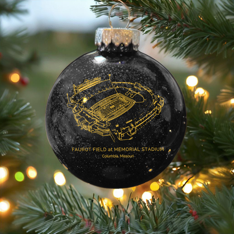 Personalized Faurot Field at Memorial Stadium- Missouri Tigers football Christmas Glitter Ornament Ball, Xmas Football Stadium Ball