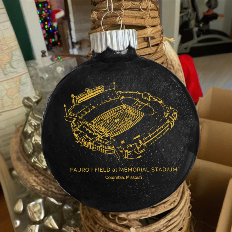 Personalized Faurot Field at Memorial Stadium- Missouri Tigers football Christmas Glitter Ornament Ball, Xmas Football Stadium Ball