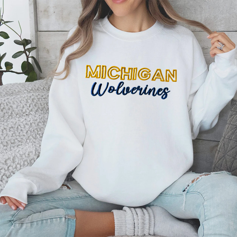 Custom Michigan PUFF Embroidery Sweatshirt,College Team Sweatshirt