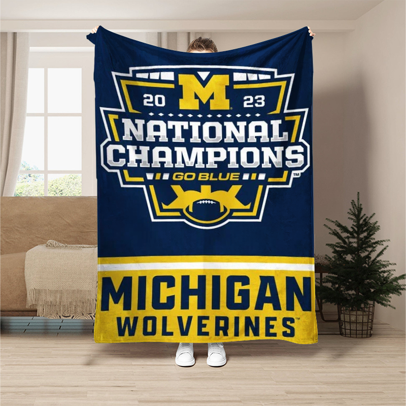 Michigan Team University Wolverines 2023 Football Playoff National Champions Man Cave, College Football Blanket