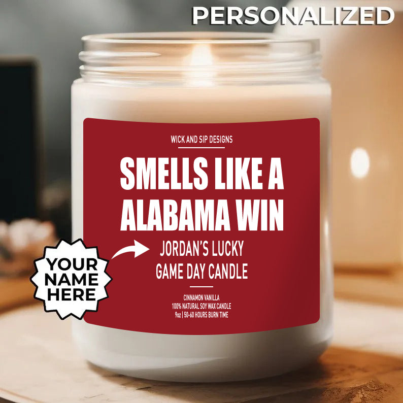 Personalized Smells like A Crimson Tide Win Candle, Custom Alabama Candle, Gift for Crimson Tide Fan, Lucky Game Day Candle, Man Cave