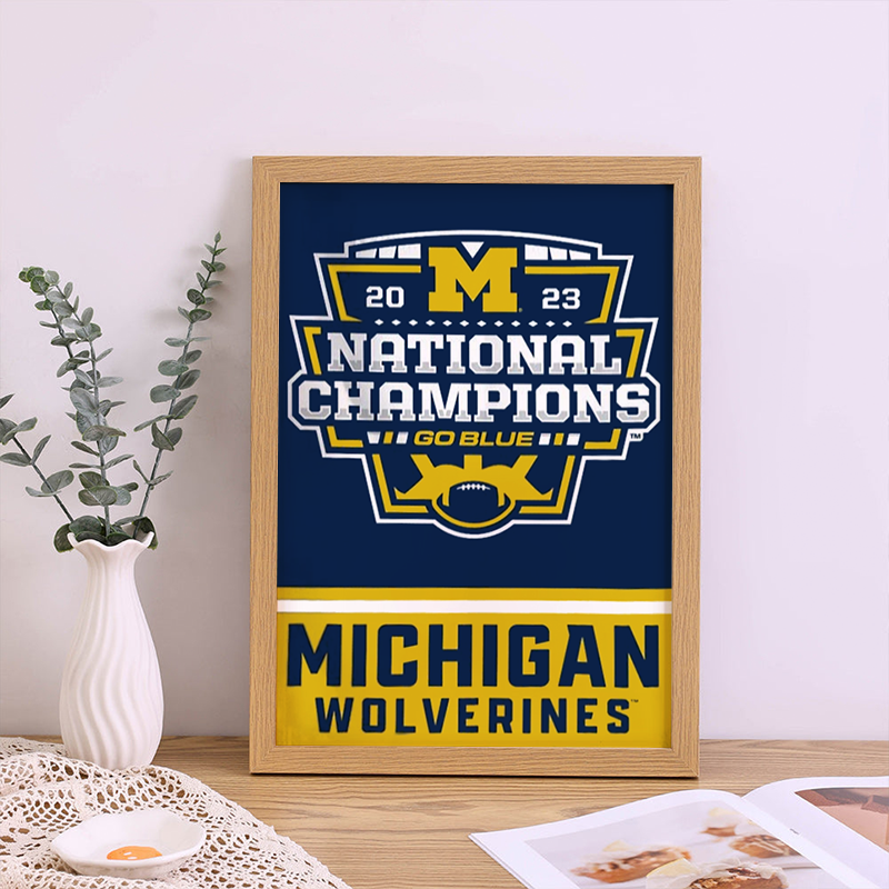 Michigan Team University Wolverines 2023 Football Playoff National Champions Man Cave, College Football Frame