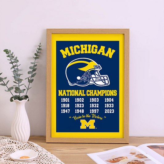 Michigan Team University Wolverines 2023 Football Playoff National Champions Man Cave, College Football Frame