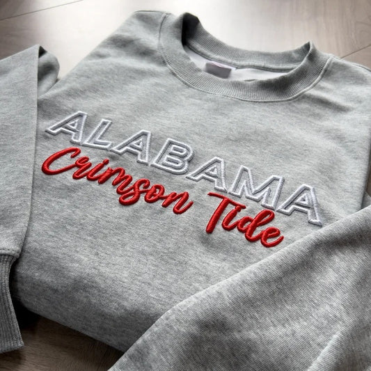 Custom Alabama climson tide  PUFF Embroidery T-shirt, Puff Embroidery,College Team T-shirt