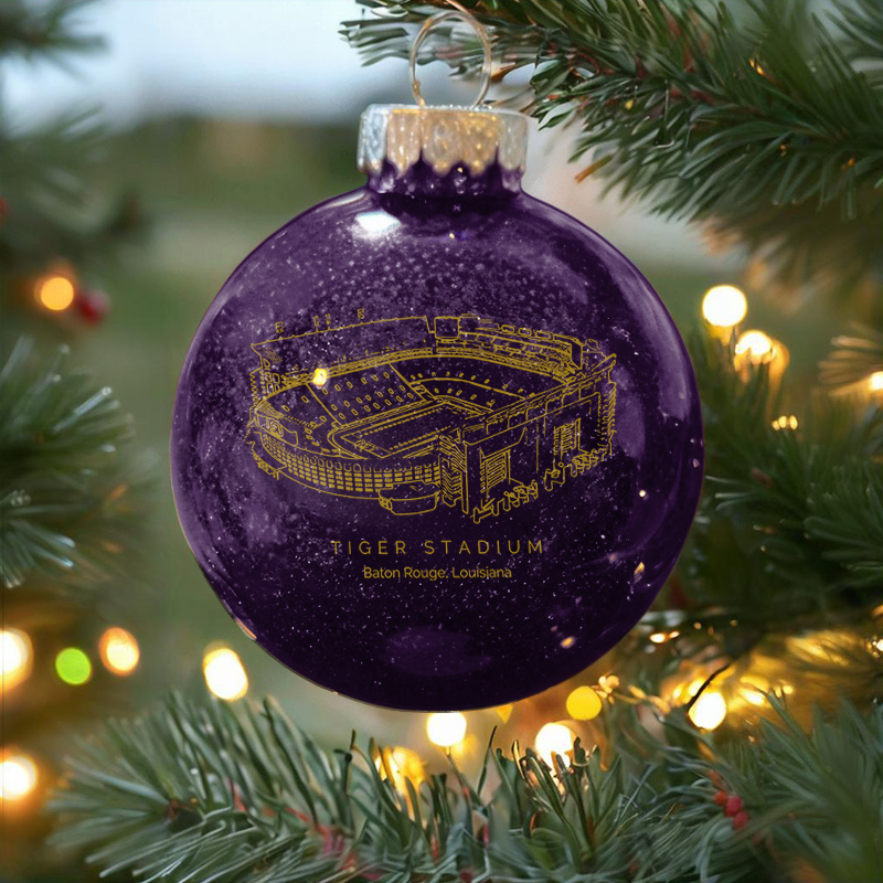 Personalized Tiger Stadium (LSU) - LSU Tigers football Christmas Glitter Ornament Ball, Xmas Football Stadium Ball