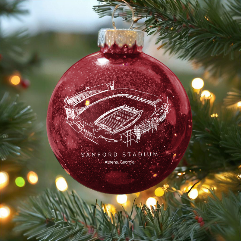 Personalized Sanford Stadium - Georgia Bulldogs football Christmas Glitter Ornament Ball, Xmas Football Stadium Ball