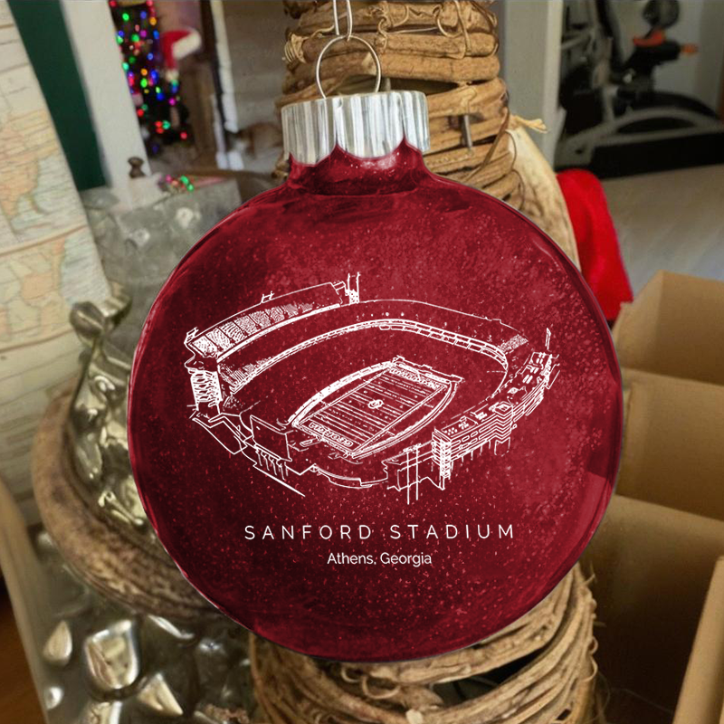 Personalized Sanford Stadium - Georgia Bulldogs football Christmas Glitter Ornament Ball, Xmas Football Stadium Ball