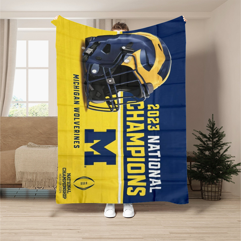 Michigan Team University Wolverines 2023 Football Playoff National Champions Man Cave, College Football Blanket