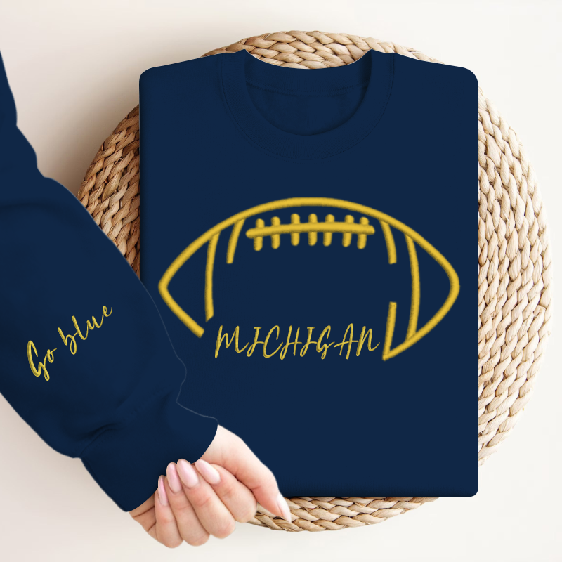 Embroidered Michigan Go blue Game Day Shirt, Tis The Season Shirt, Embroidered Fall Shirt, Touchdown Football Shirt Sweatshirt