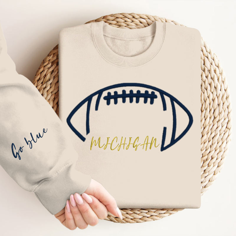 Embroidered Michigan Go blue Game Day Shirt, Tis The Season Shirt, Embroidered Fall Shirt, Touchdown Football Shirt Sweatshirt