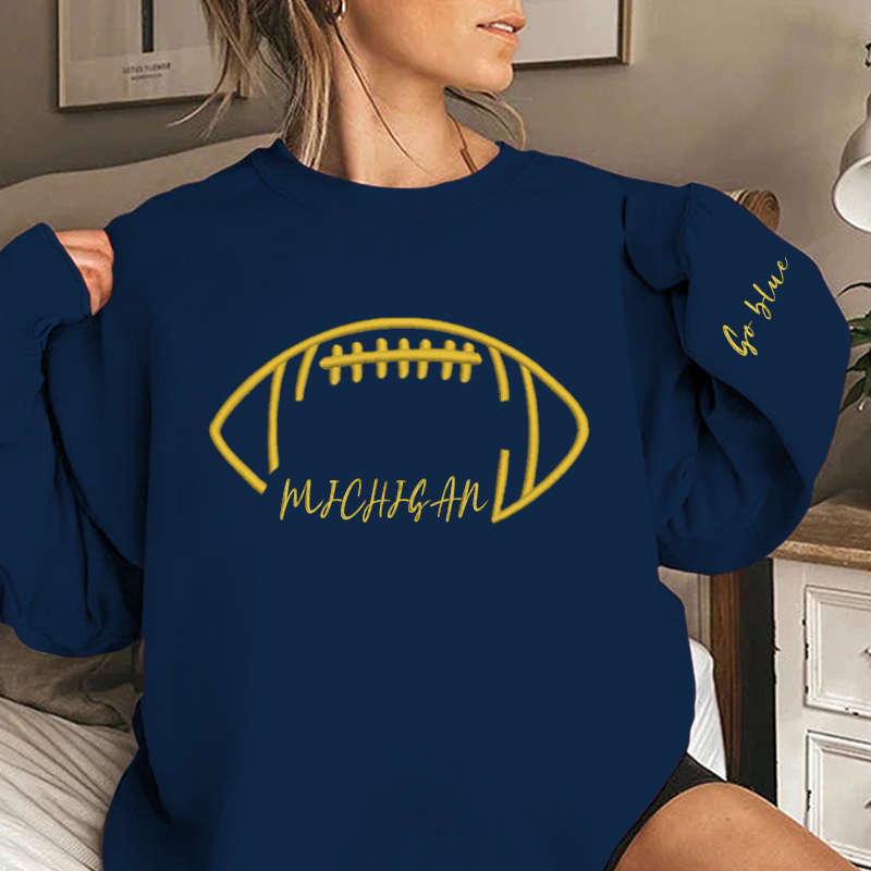 Embroidered Michigan Go blue Game Day Shirt, Tis The Season Shirt, Embroidered Fall Shirt, Touchdown Football Shirt Sweatshirt