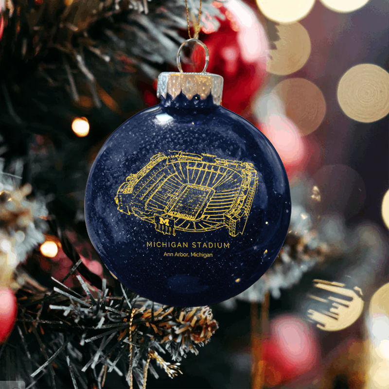 Personalized Michigan Stadium - Michigan Wolverines football Christmas Glitter Ornament Ball, Xmas Football Stadium Ball