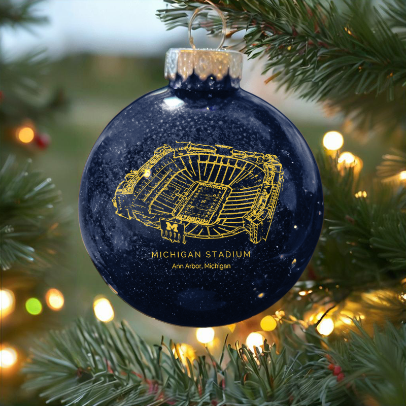 Personalized Michigan Stadium - Michigan Wolverines football Christmas Glitter Ornament Ball, Xmas Football Stadium Ball