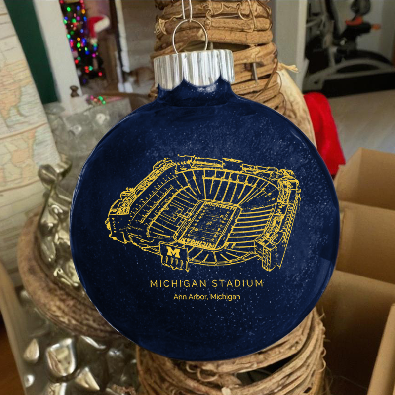 Personalized Michigan Stadium - Michigan Wolverines football Christmas Glitter Ornament Ball, Xmas Football Stadium Ball