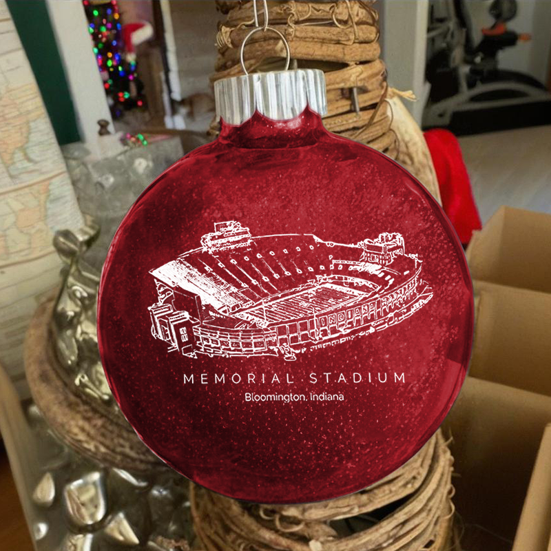 Personalized Memorial Stadium (Indiana) - Indiana Hoosiers football Christmas Glitter Ornament Ball, Xmas Football Stadium Ball