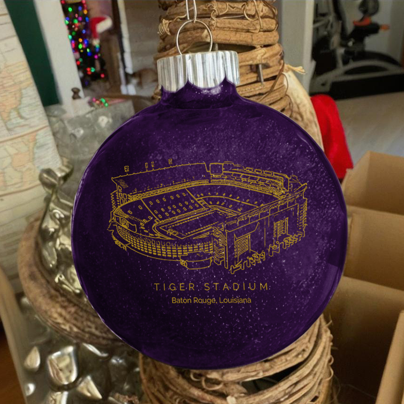 Personalized Tiger Stadium (LSU) - LSU Tigers football Christmas Glitter Ornament Ball, Xmas Football Stadium Ball