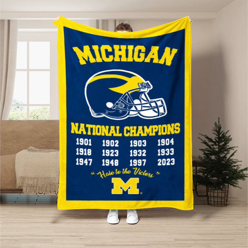 Michigan Team University Wolverines 2023 Football Playoff National Champions Man Cave, College Football Blanket