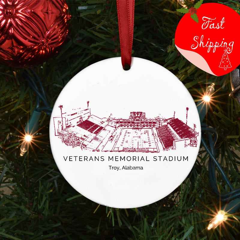 Veterans Memorial Stadium - Troy Trojans football,College Football Ceramic Christmas Ornament