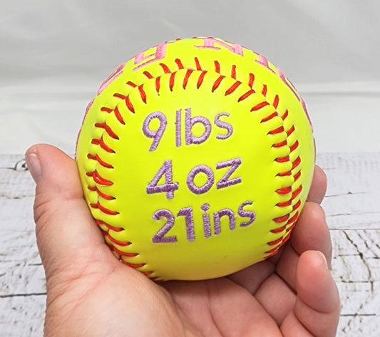 Birth Stats gift // Custom Personalized Embroidered Softball // Baby Gift // Softball Gift // Keepsake ball //Memorabilia