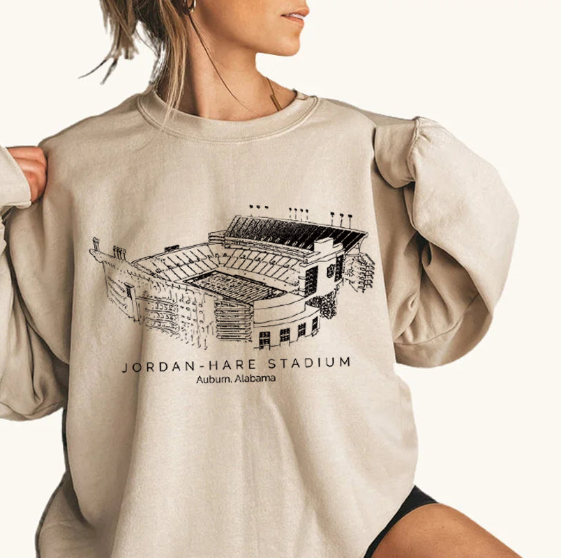 Jordan-Hare Stadium Sketch Auburn University Unisex Crewneck Sweatshirt