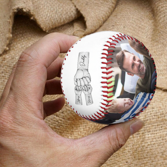 ⚾ Personalized Fist Bump Sliver Color Logo,Photo Baseball - Father's Day Baseball Gifts for Baseball Lovers