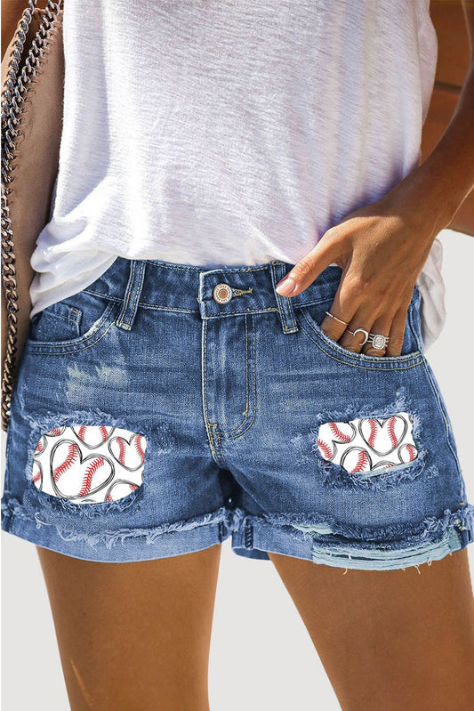 BASEBALL CASUAL NON-ELASTIC DENIM SHORTS