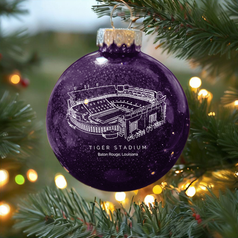 Personalized Tiger Stadium (LSU) - LSU Tigers football Christmas Glitter Ornament Ball, Xmas Football Stadium Ball