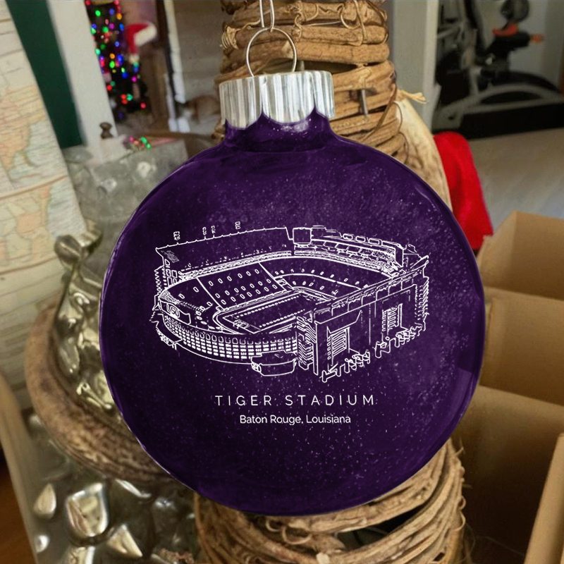 Personalized Tiger Stadium (LSU) - LSU Tigers football Christmas Glitter Ornament Ball, Xmas Football Stadium Ball