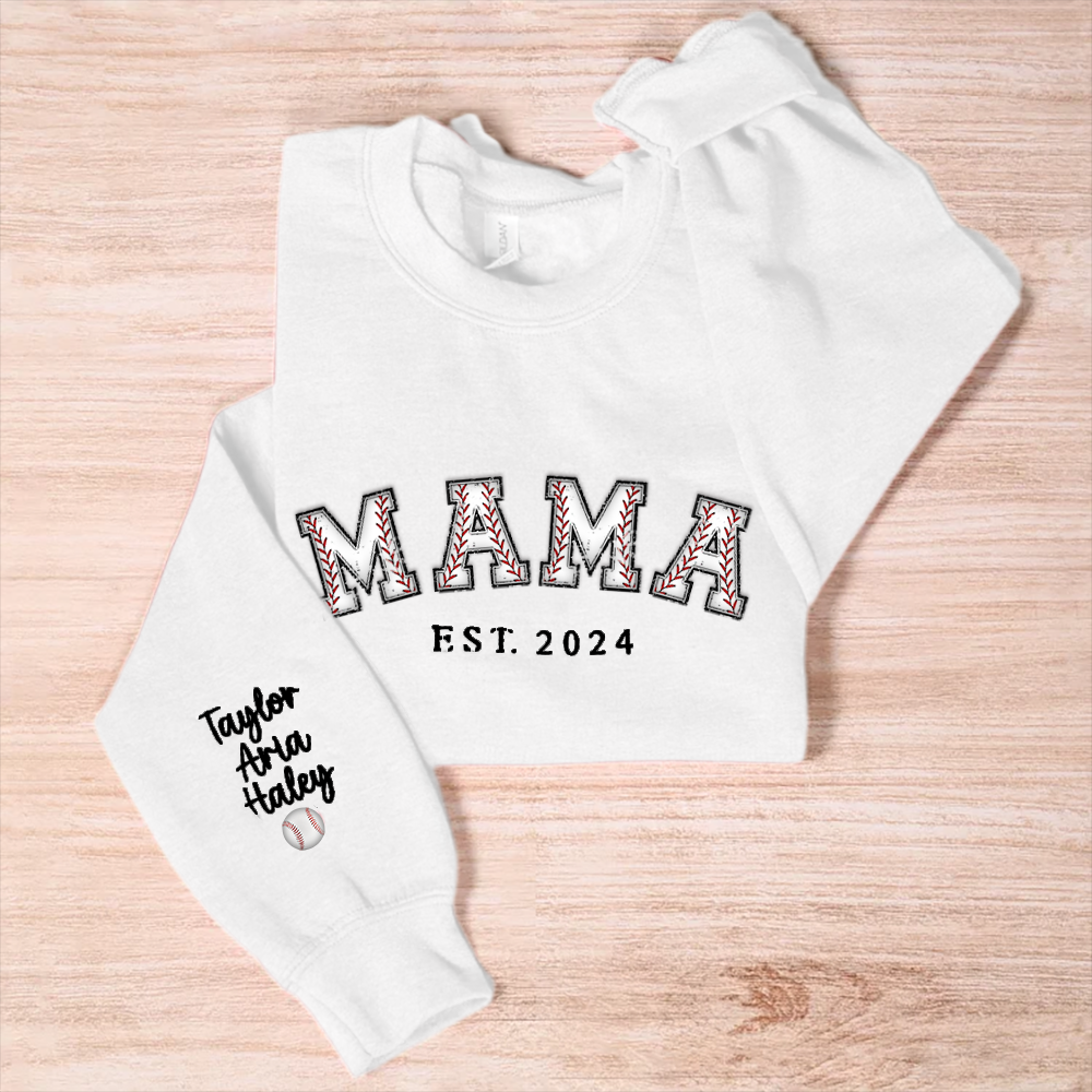 Baseball Mama Sweatshirt with Customized Sleeve, Personalized Baseball Mama Sweatshirt, Baseball Mom Sweatshirt, Gift for Moms