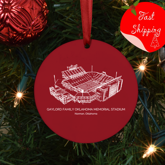 Gaylord Family Oklahoma Memorial Stadium - Oklahoma Sooners football, College Football Ceramic Christmas Ornament