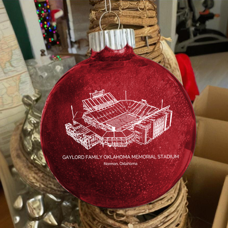 Personalized Gaylord Family Oklahoma Memorial Stadium - Oklahoma Sooners football Christmas Glitter Ornament Ball, Xmas Football Stadium Ball